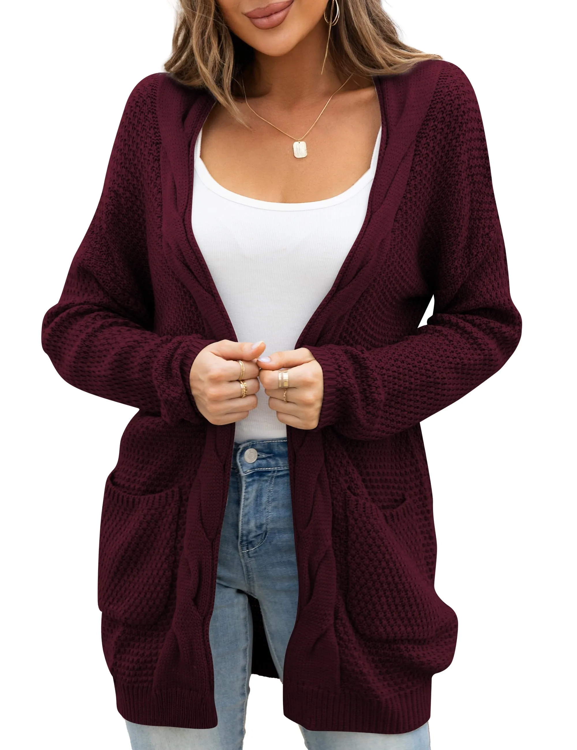 a.Jesdani Women Cardigan Sweater Chunky Cable Knit Loose Cardigan with Pockets S-XXL