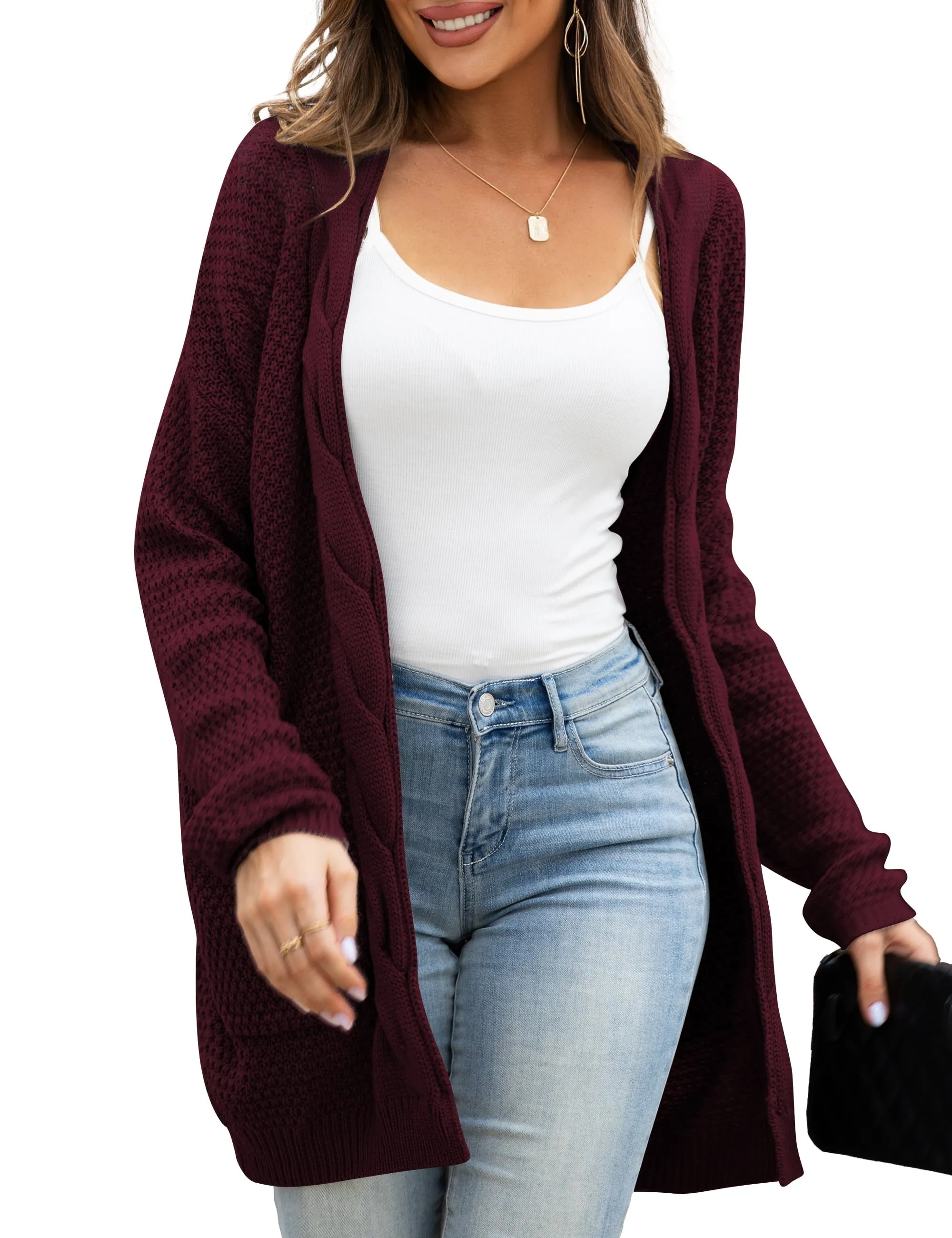 a.Jesdani Women Cardigan Sweater Chunky Cable Knit Loose Cardigan with Pockets S-XXL