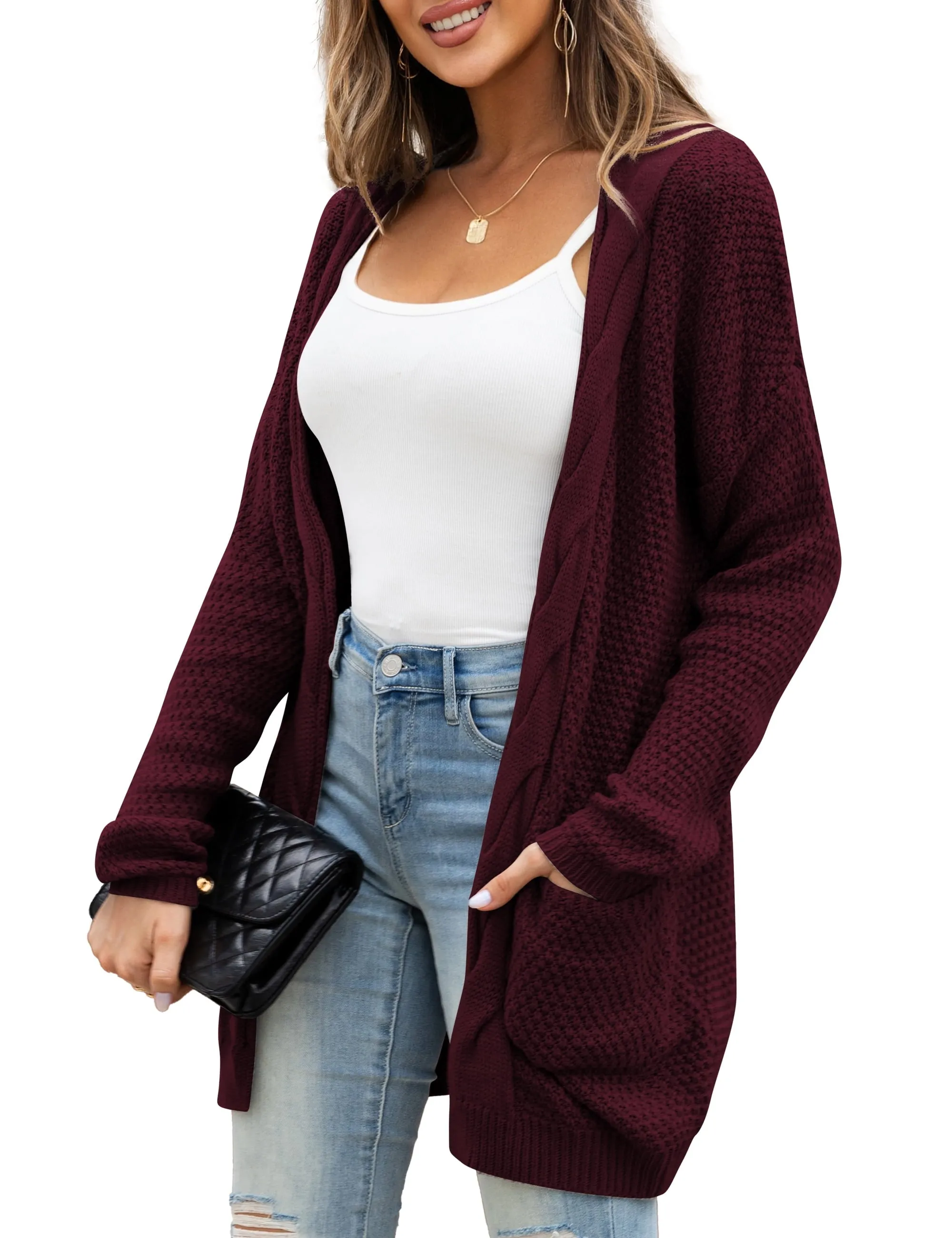 a.Jesdani Women Cardigan Sweater Chunky Cable Knit Loose Cardigan with Pockets S-XXL