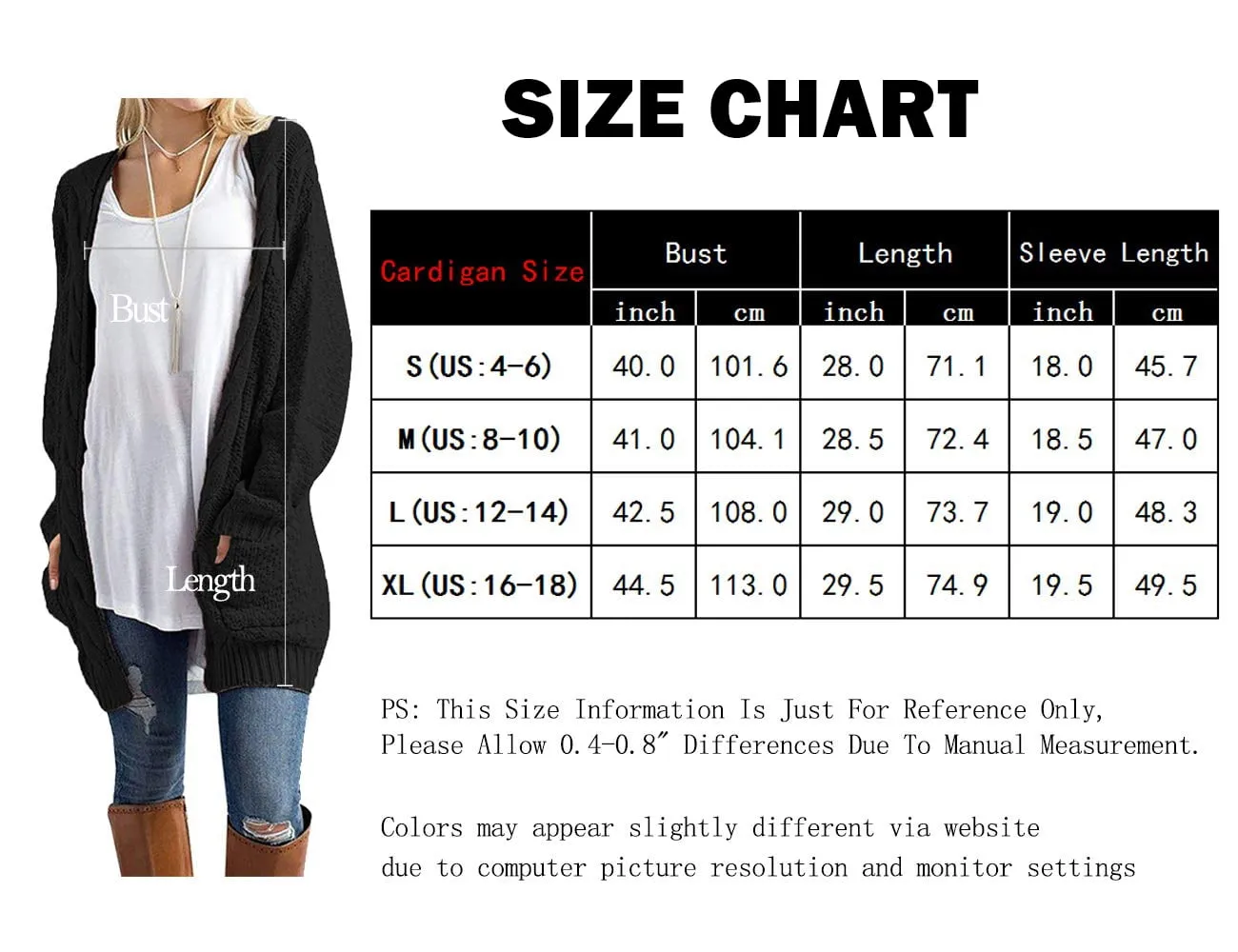 a.Jesdani Women Cardigan Sweater Chunky Cable Knit Loose Cardigan with Pockets S-XXL