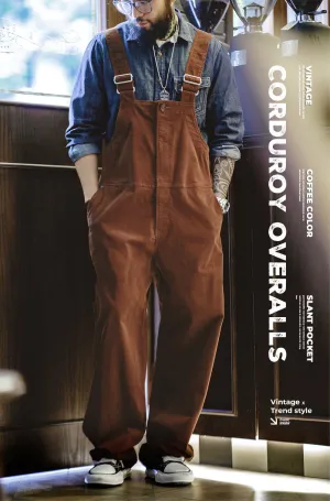 American Retro Corduroy Loose Strap Jumpsuit Men's Overalls