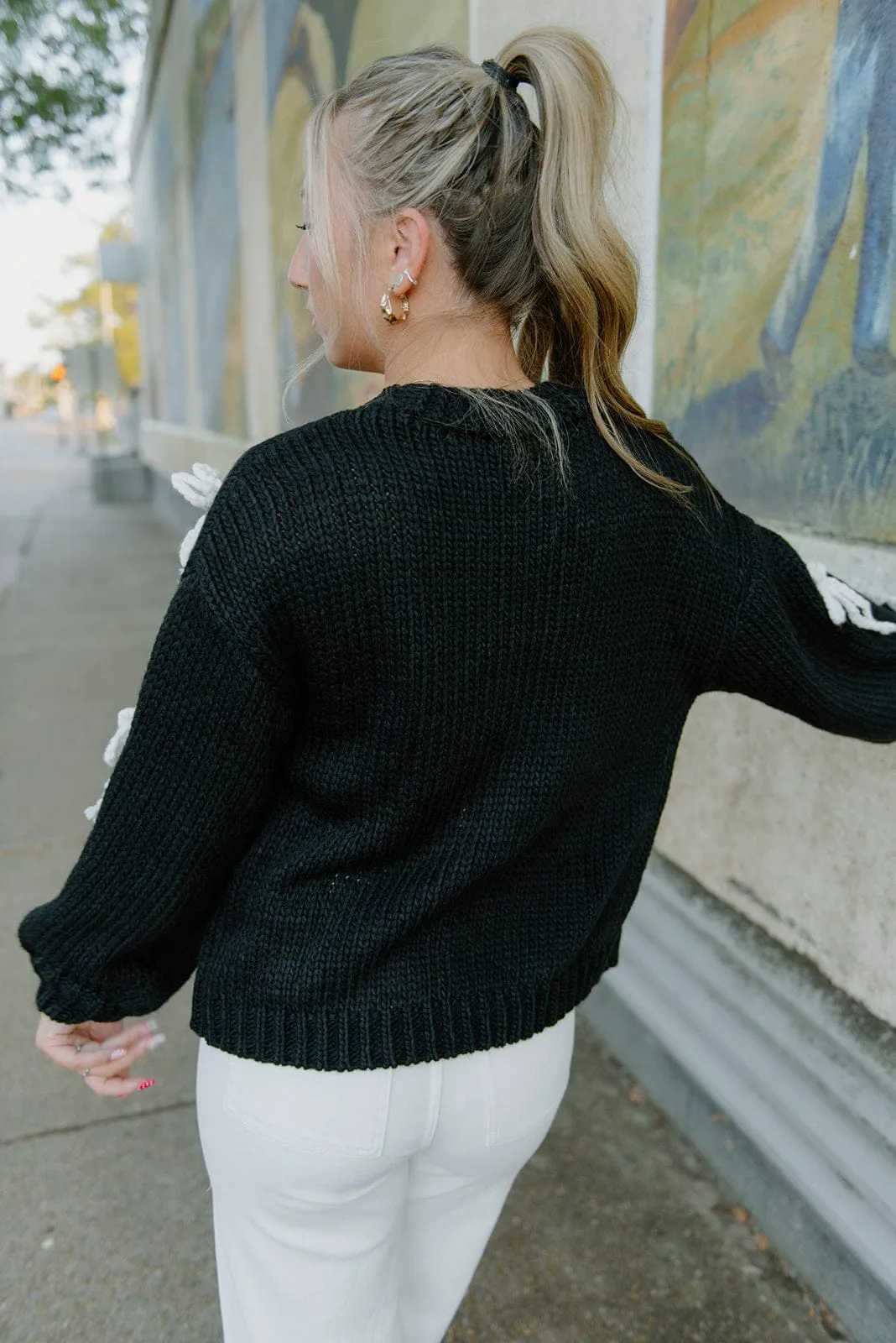 Black Chunky Knit Bow Cardigan