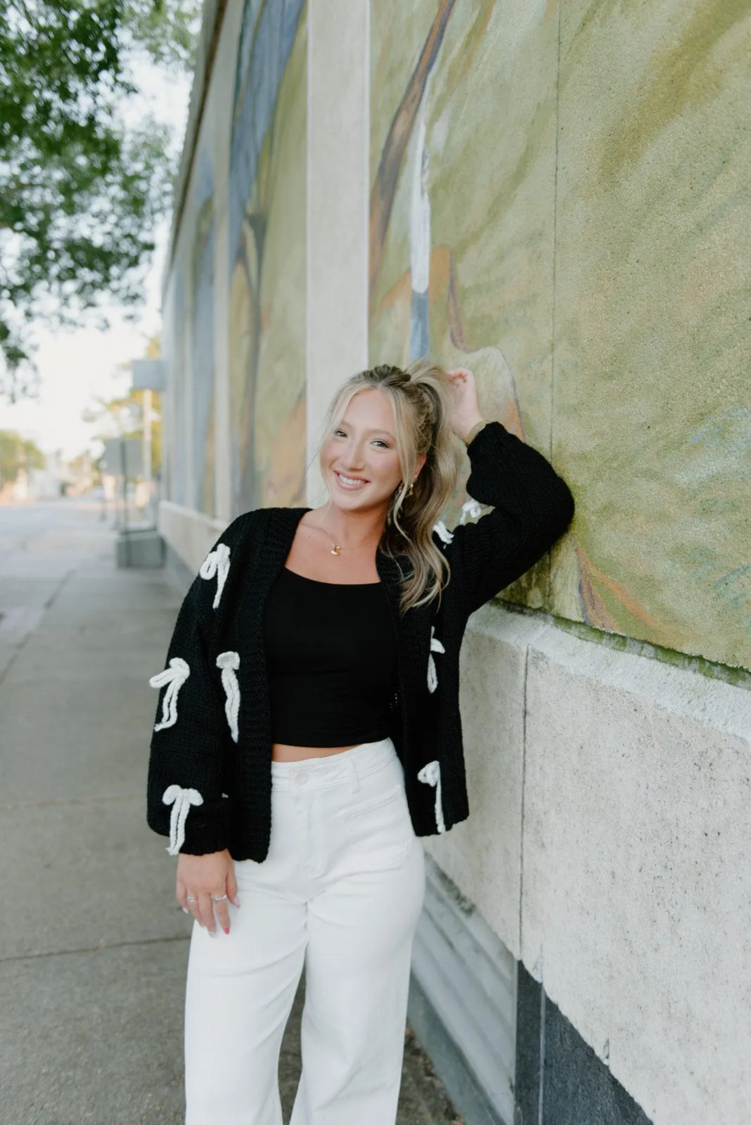 Black Chunky Knit Bow Cardigan