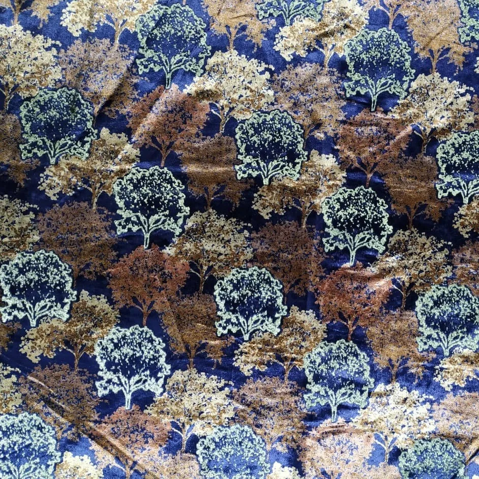 Blue & Brown With Sparkel Traditional Printed Velvet Fabric