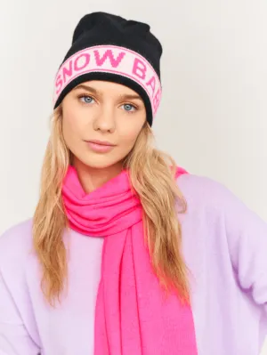 Brodie Cashmere T Snow Babe Hat Black & Hot Pink Pom Pom