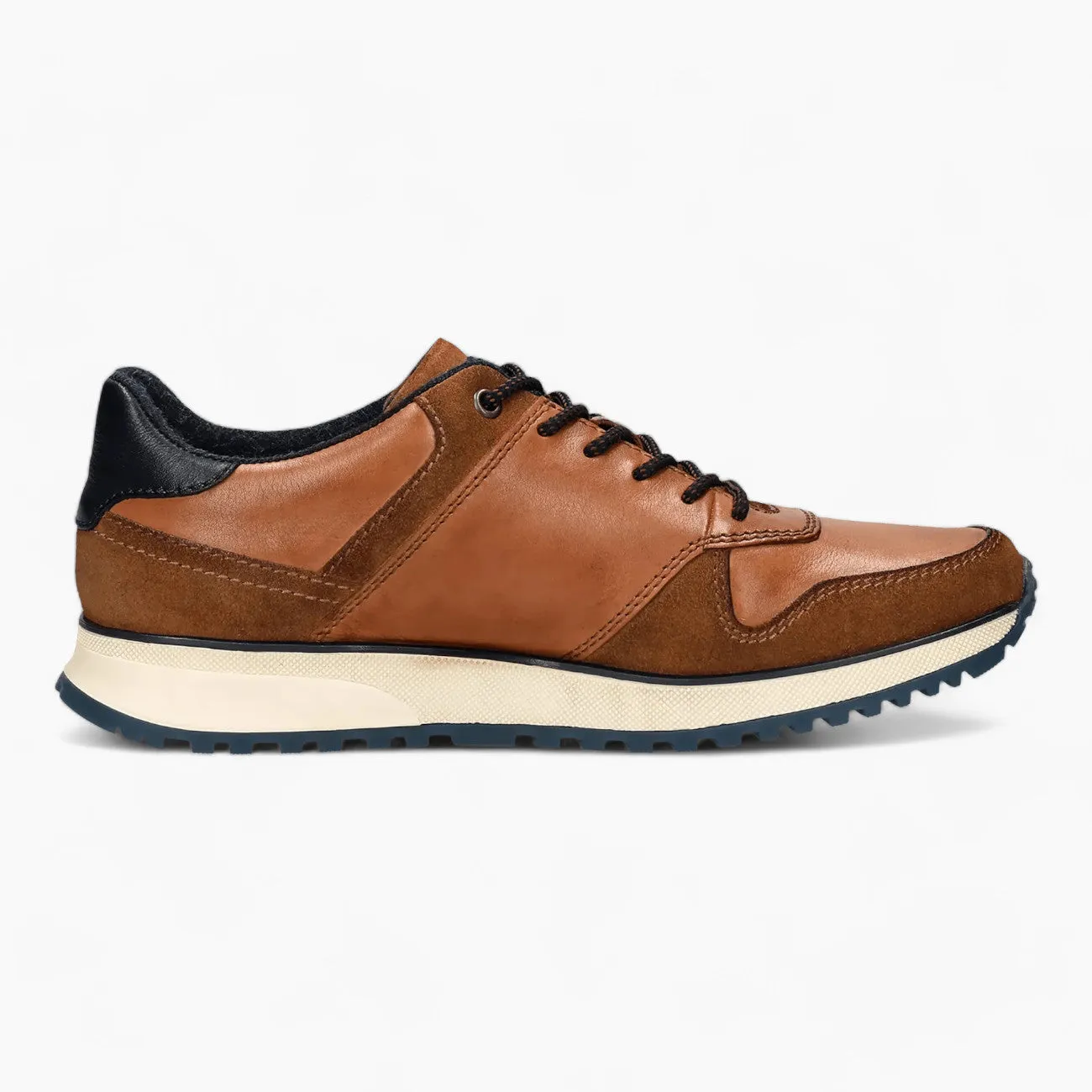 Bugatti Ivo Men's Cognac Leather Sneakers – Wide Fit, Memory Foam Insole