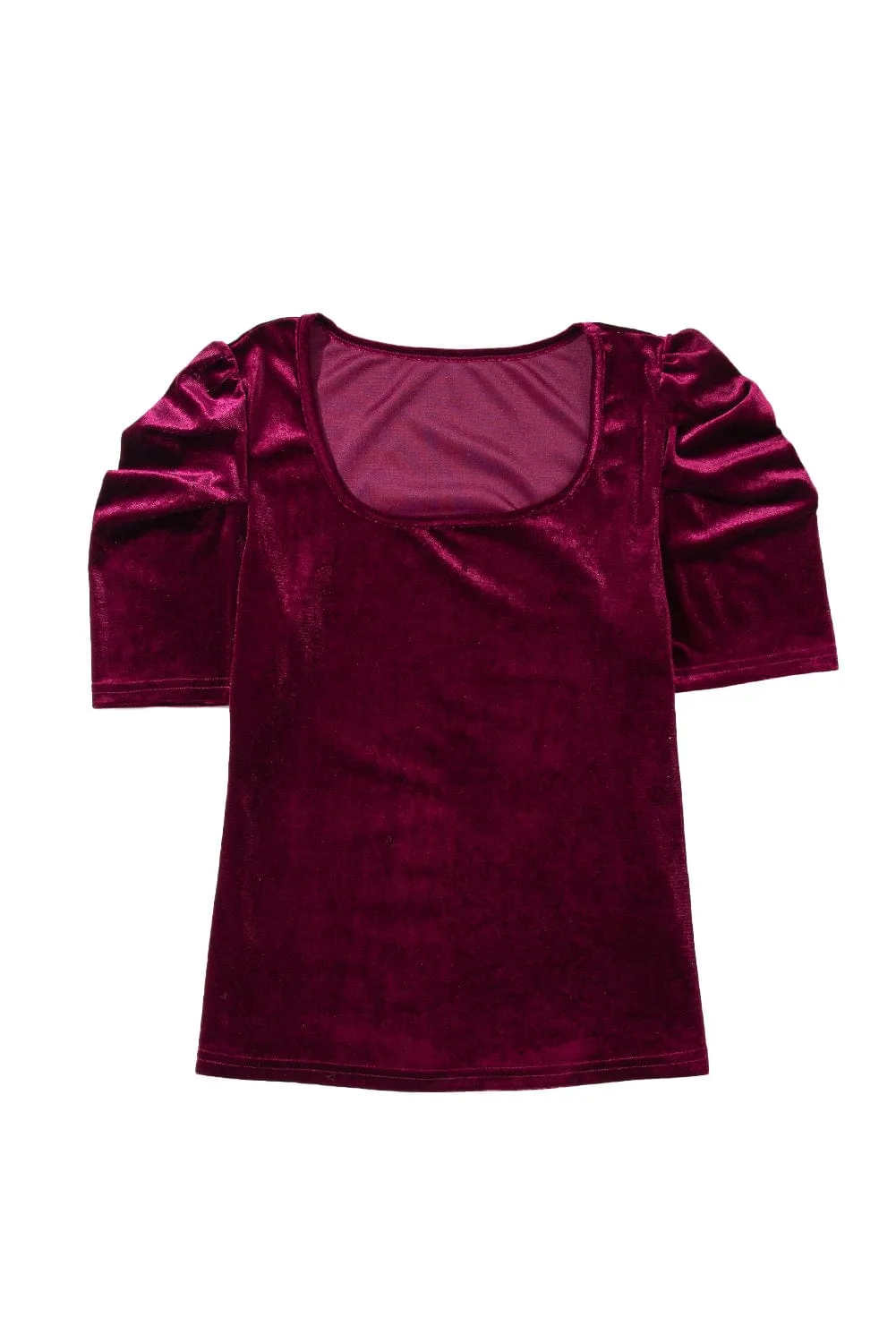 Burgundy Velvet Top with Chic Puff Sleeves