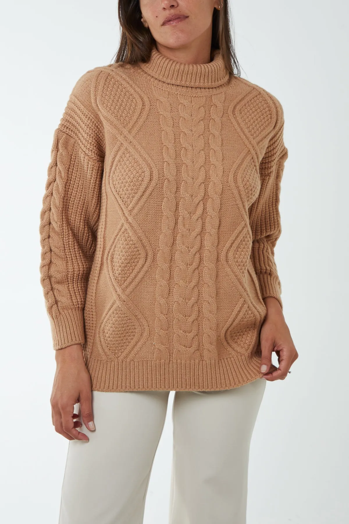 Cable Knit Roll Neck Jumper