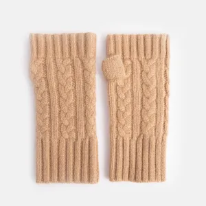 Camel Cashmere Cable Knit Wrist Warmers