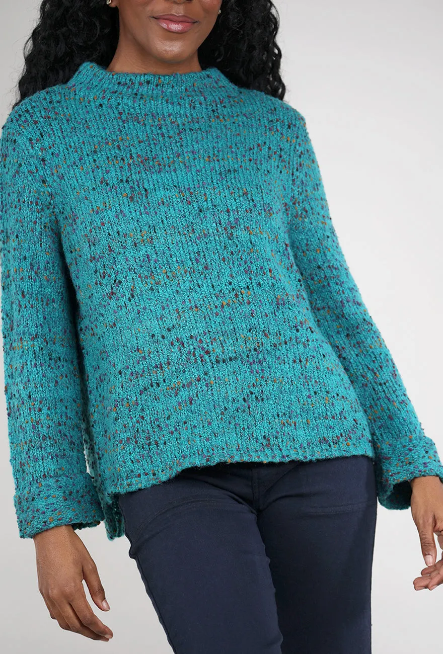 Confetti Yarn Funnel Pullover, Teal