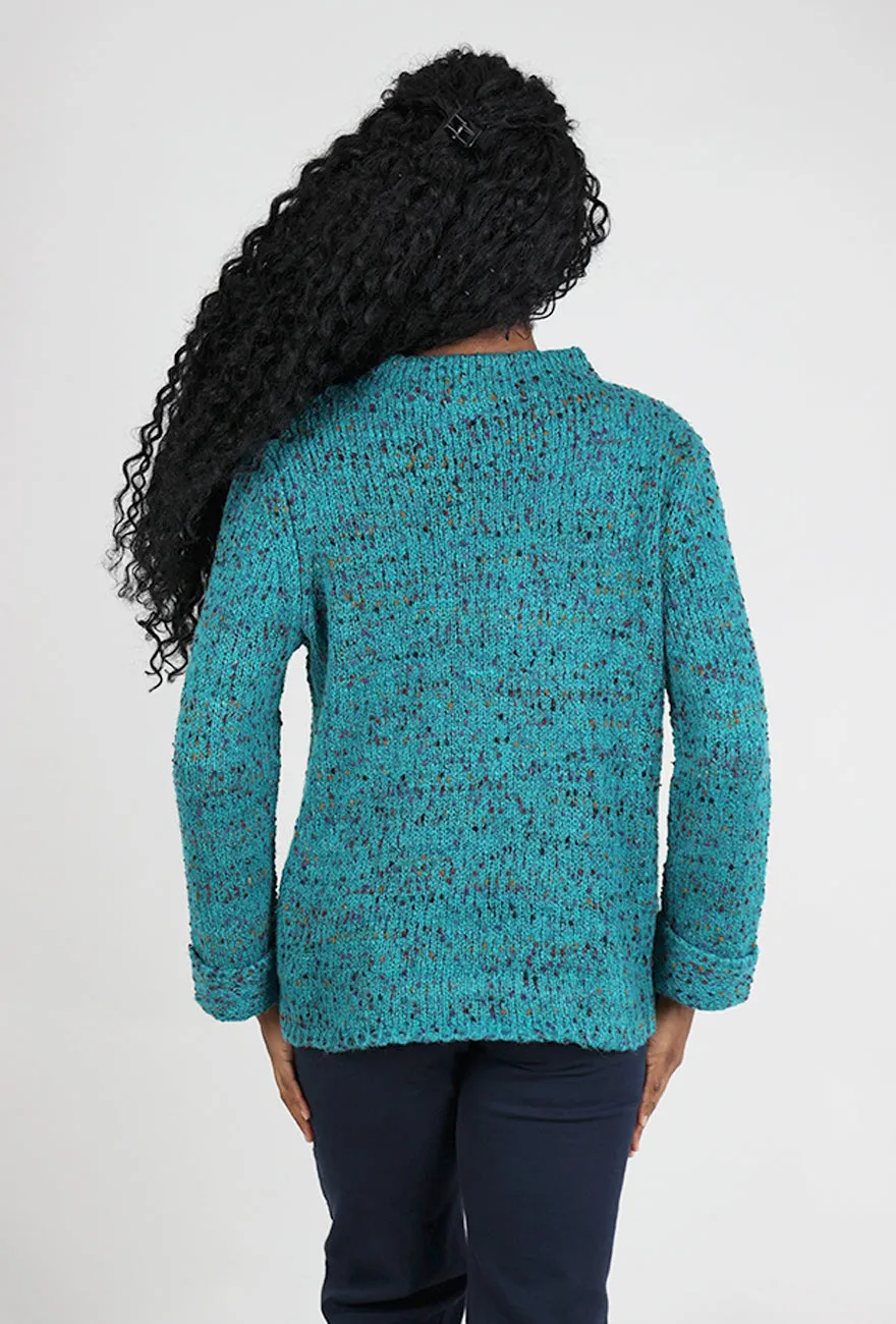 Confetti Yarn Funnel Pullover, Teal