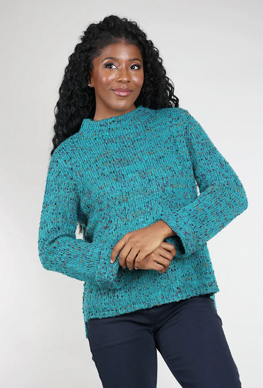 Confetti Yarn Funnel Pullover, Teal