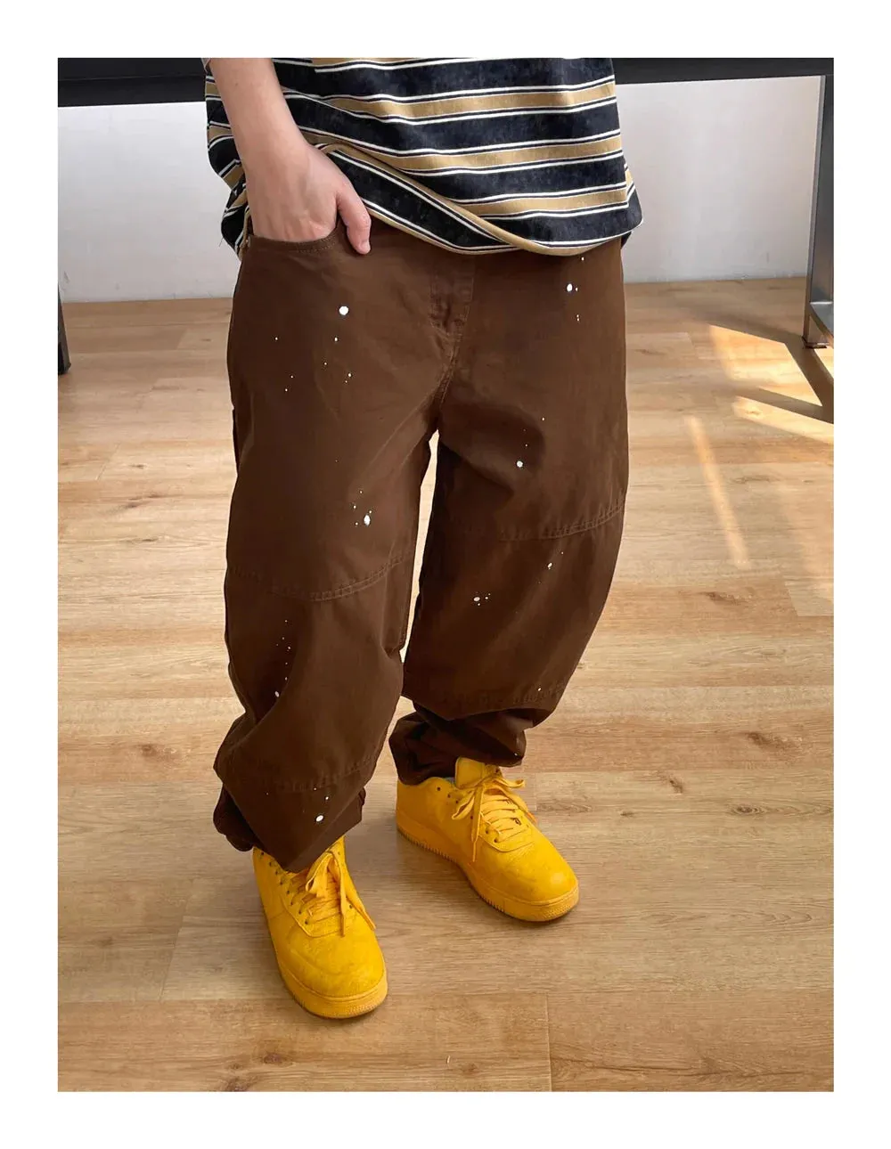 Contrast Waistband Paint Splash Workwear Cargo Pants