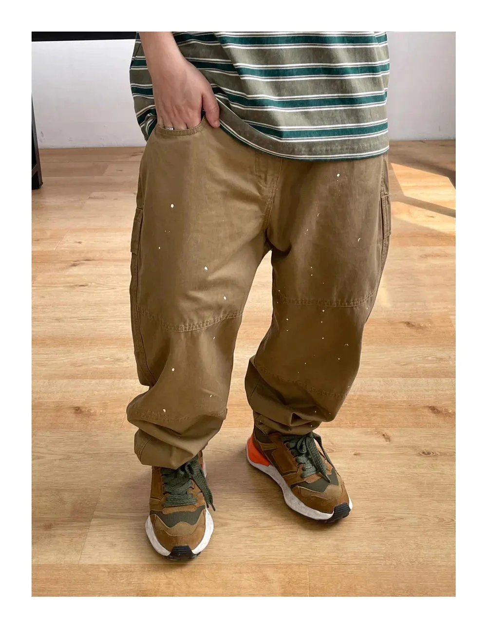 Contrast Waistband Paint Splash Workwear Cargo Pants