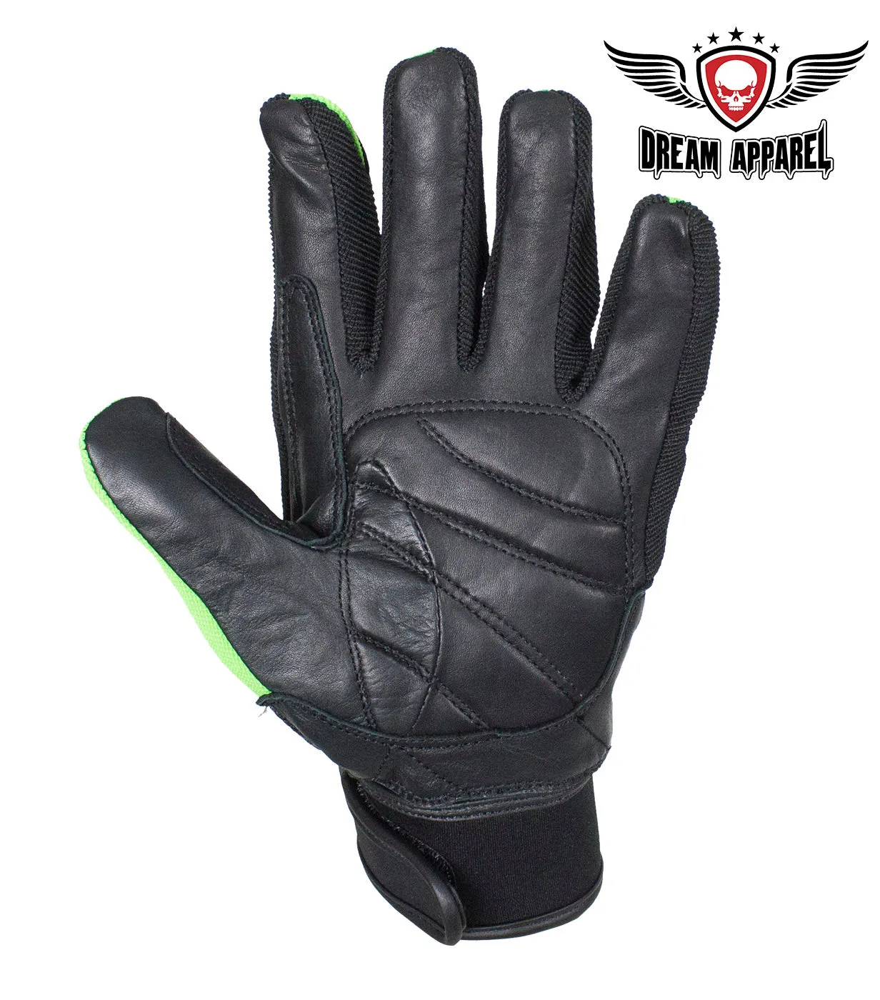 Dream Apparel Green/Black Leather Motorcycle Gloves