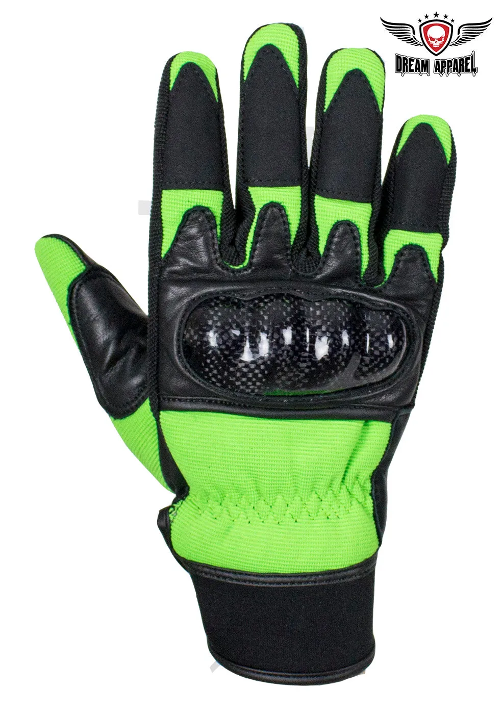 Dream Apparel Green/Black Leather Motorcycle Gloves