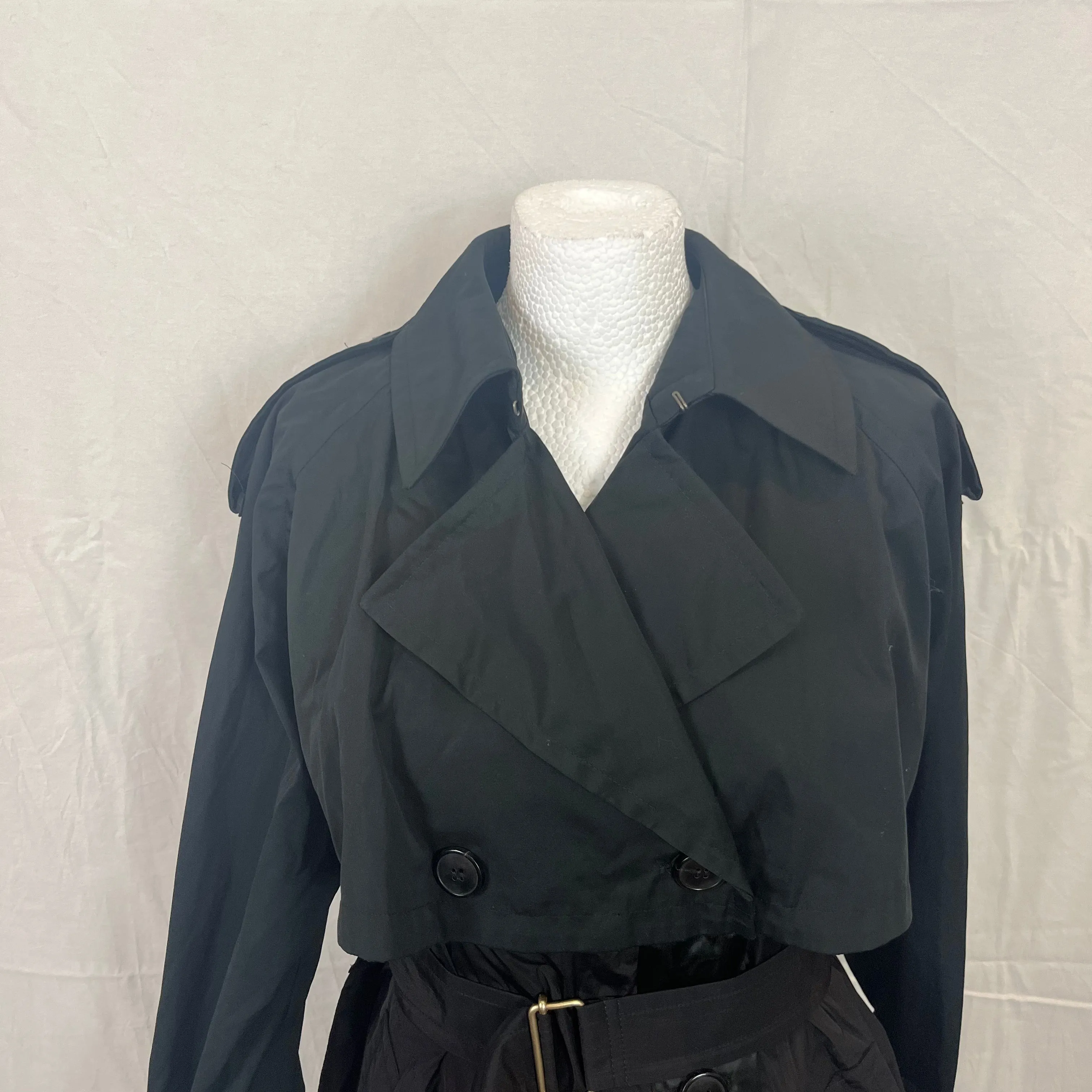 Dries Van Noten Black Coated Cotton & Satin Belted Trench Coat S