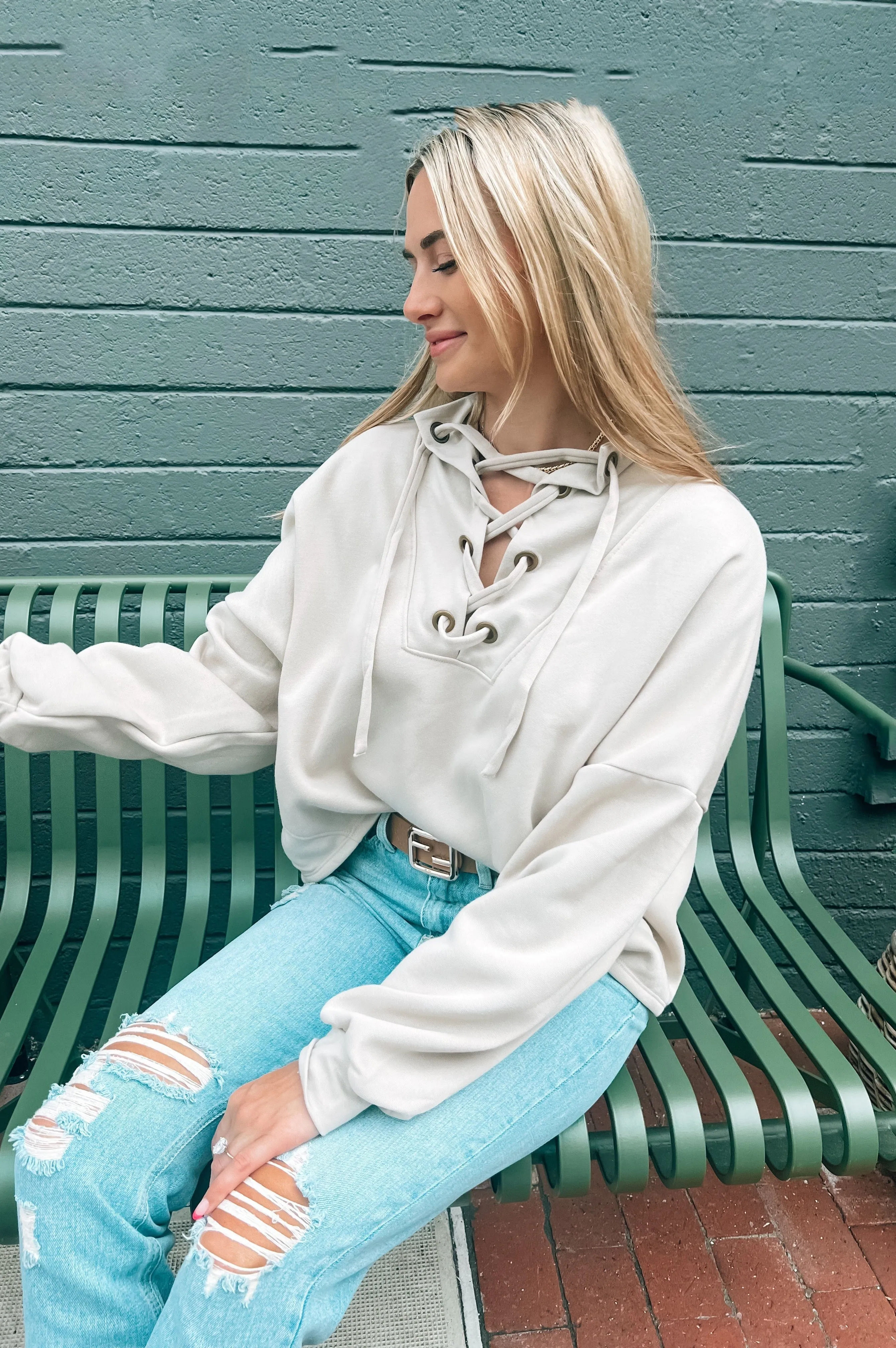 Elevated Lace Up Sweatshirt