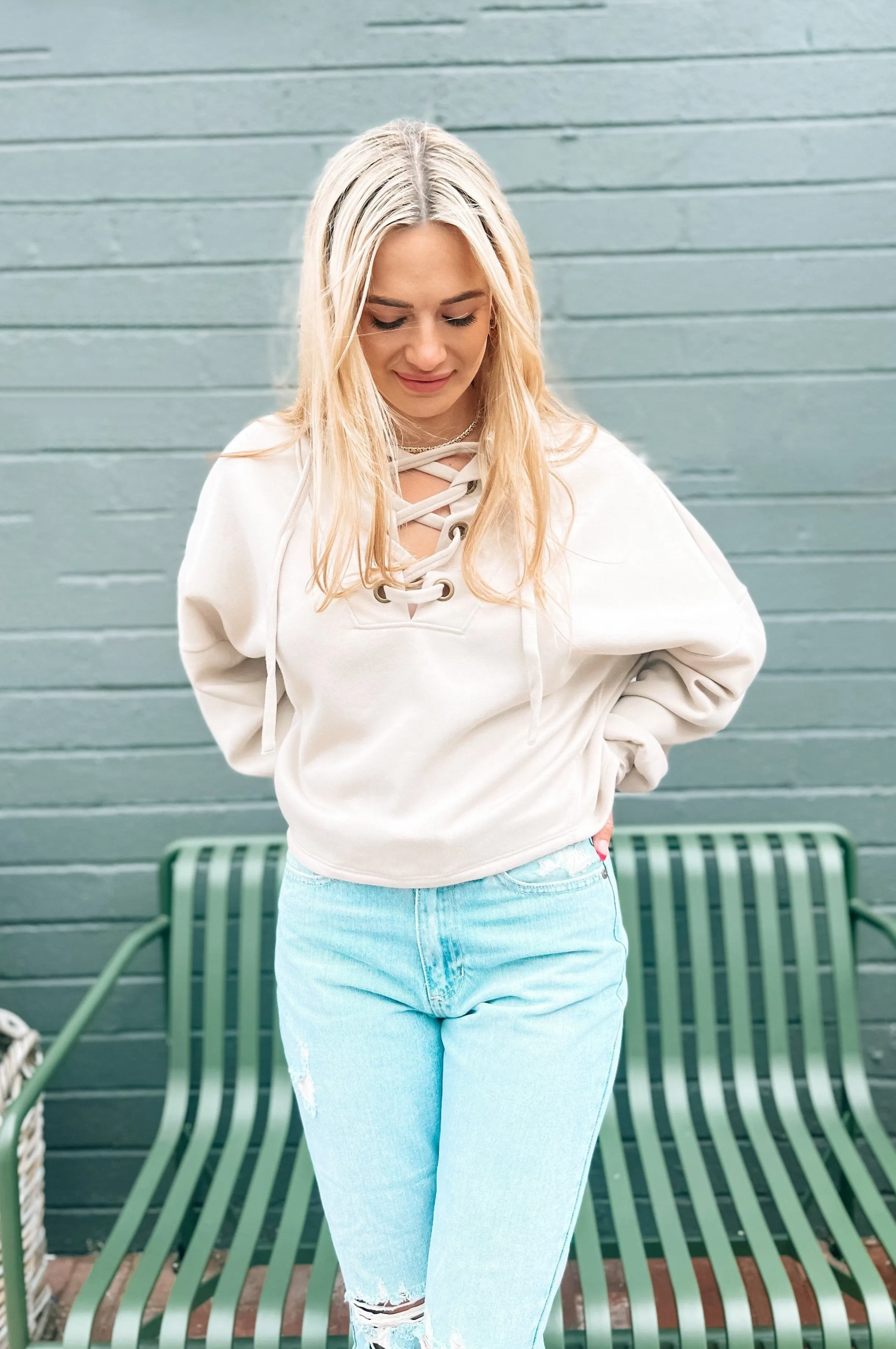 Elevated Lace Up Sweatshirt