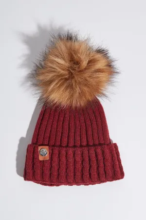 Faux Boston Pom Pom Hat - Wine