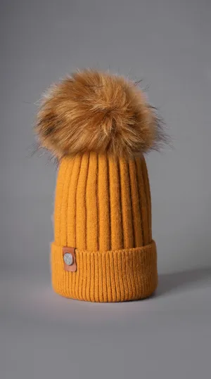 Faux Harley Pom Pom Hat - Mustard