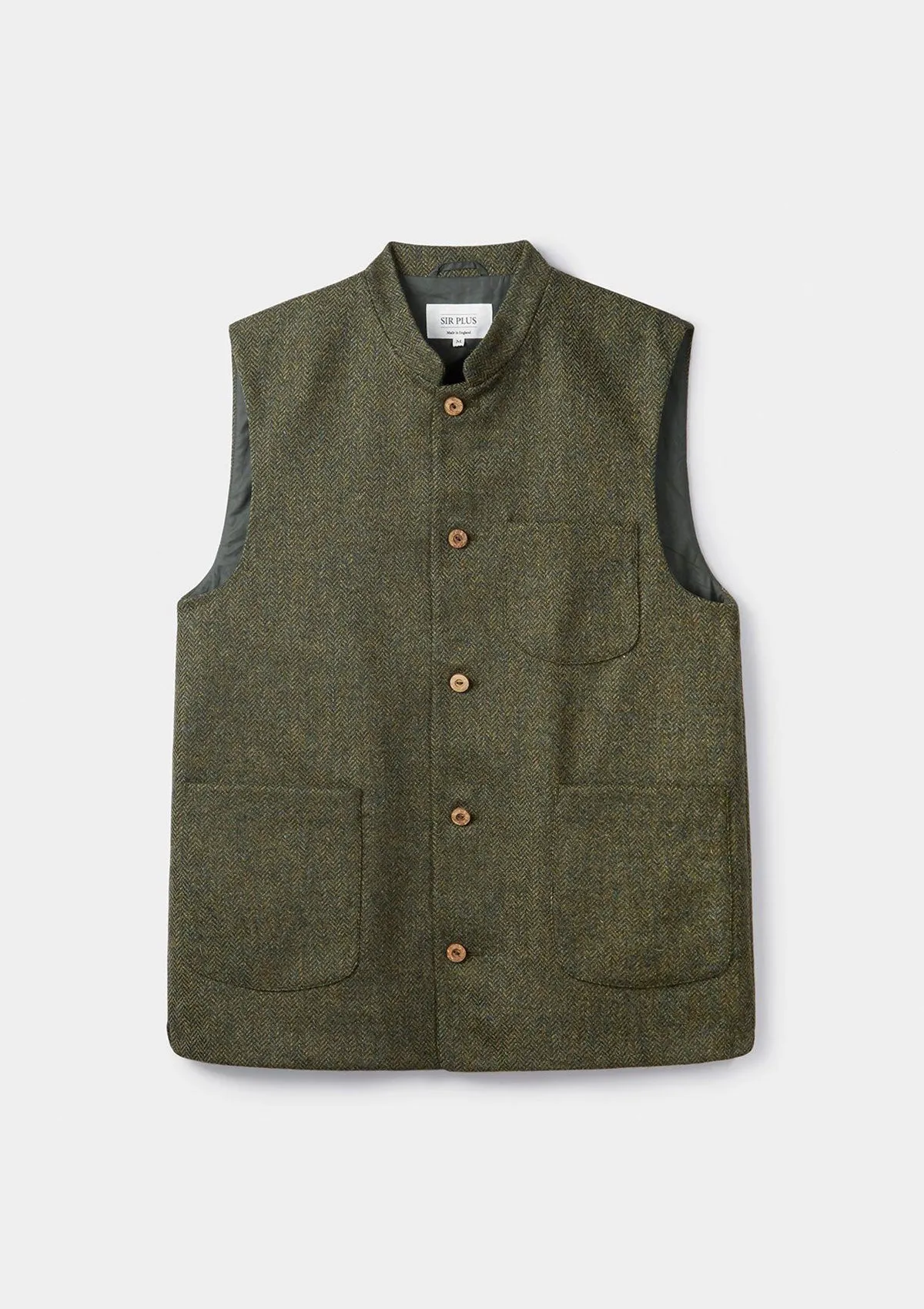 Green Herringbone Tweed Nehru Waistcoat