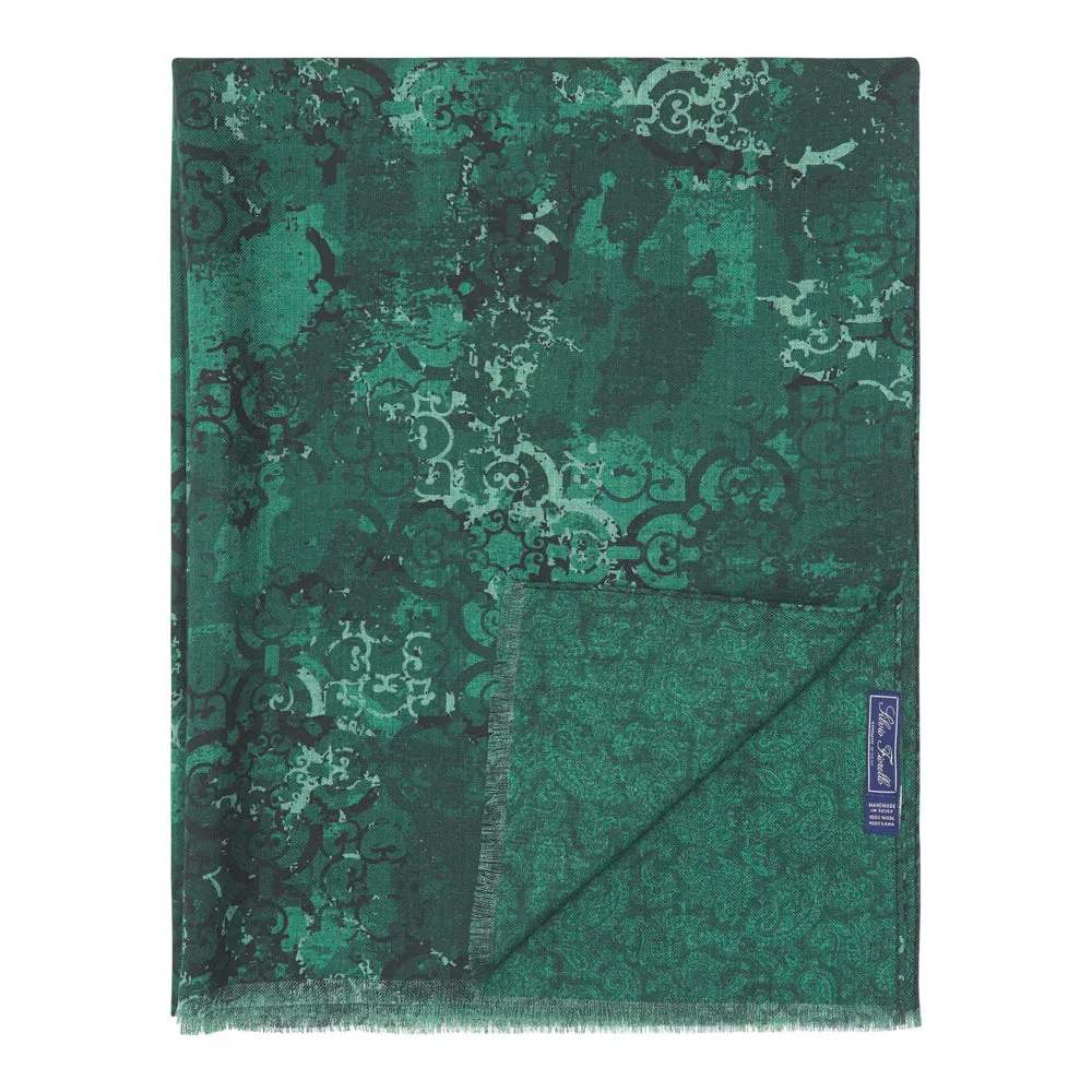 Green Sicilian Ceramic and Paisley Double Face Wool Scarf