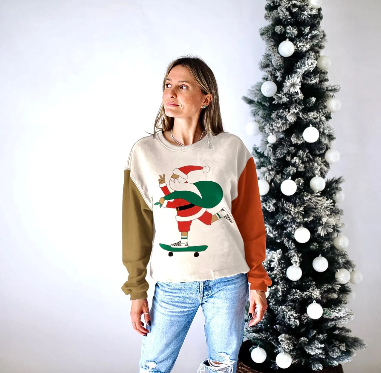 ***IMPERFECT*** SKATEBOARD SANTA | COLOR BLOCK | Drop Shoulder Oversized Pullover | ADULT