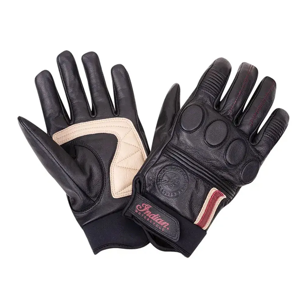 Indian Motorcycle Mens Leather Retro 2 Riding Standard Gloves Black