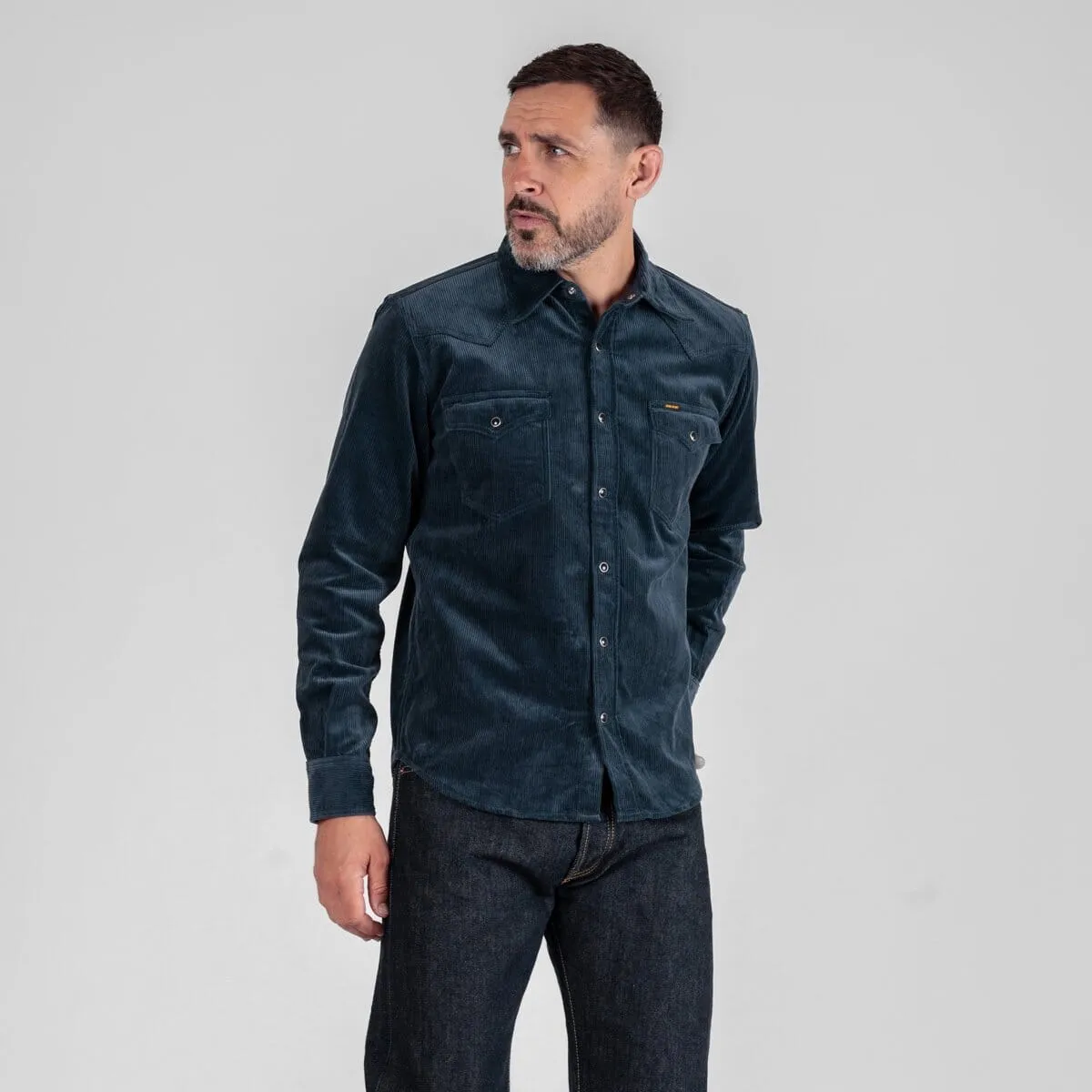 Iron Heart - IHSH-398-NAV - 11oz Corduroy Western Shirt - Navy