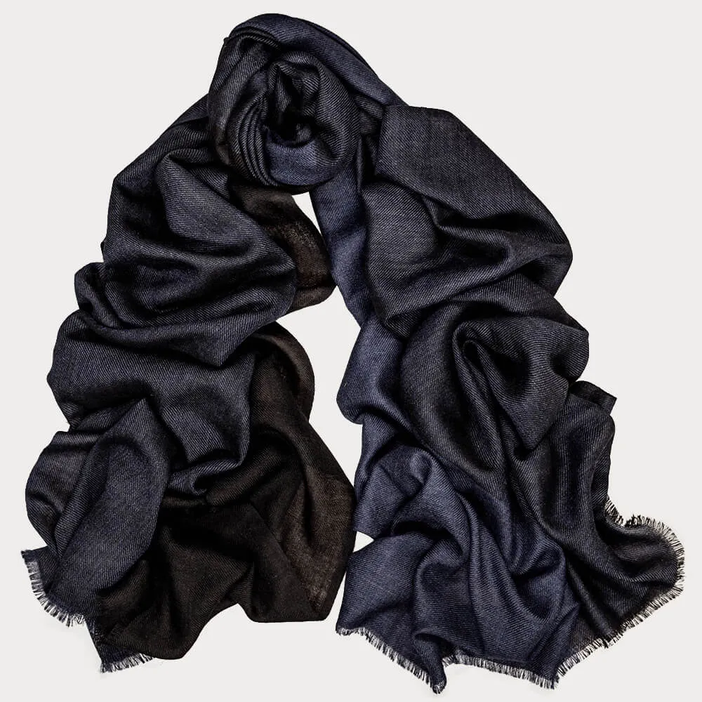 Kingston Denim and Black Wool and Silk Scarf