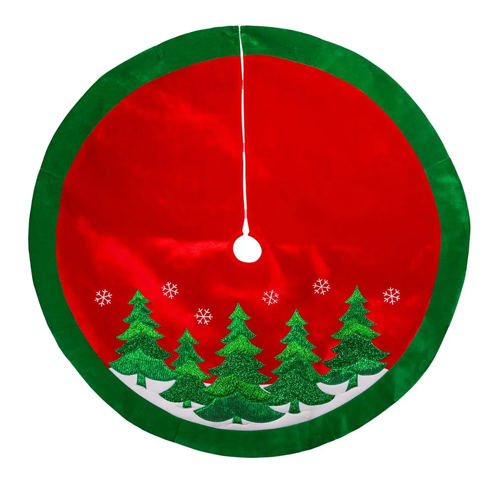 Kurt Adler 48-Inch Red Velvet with Green Trees Tree Skirt