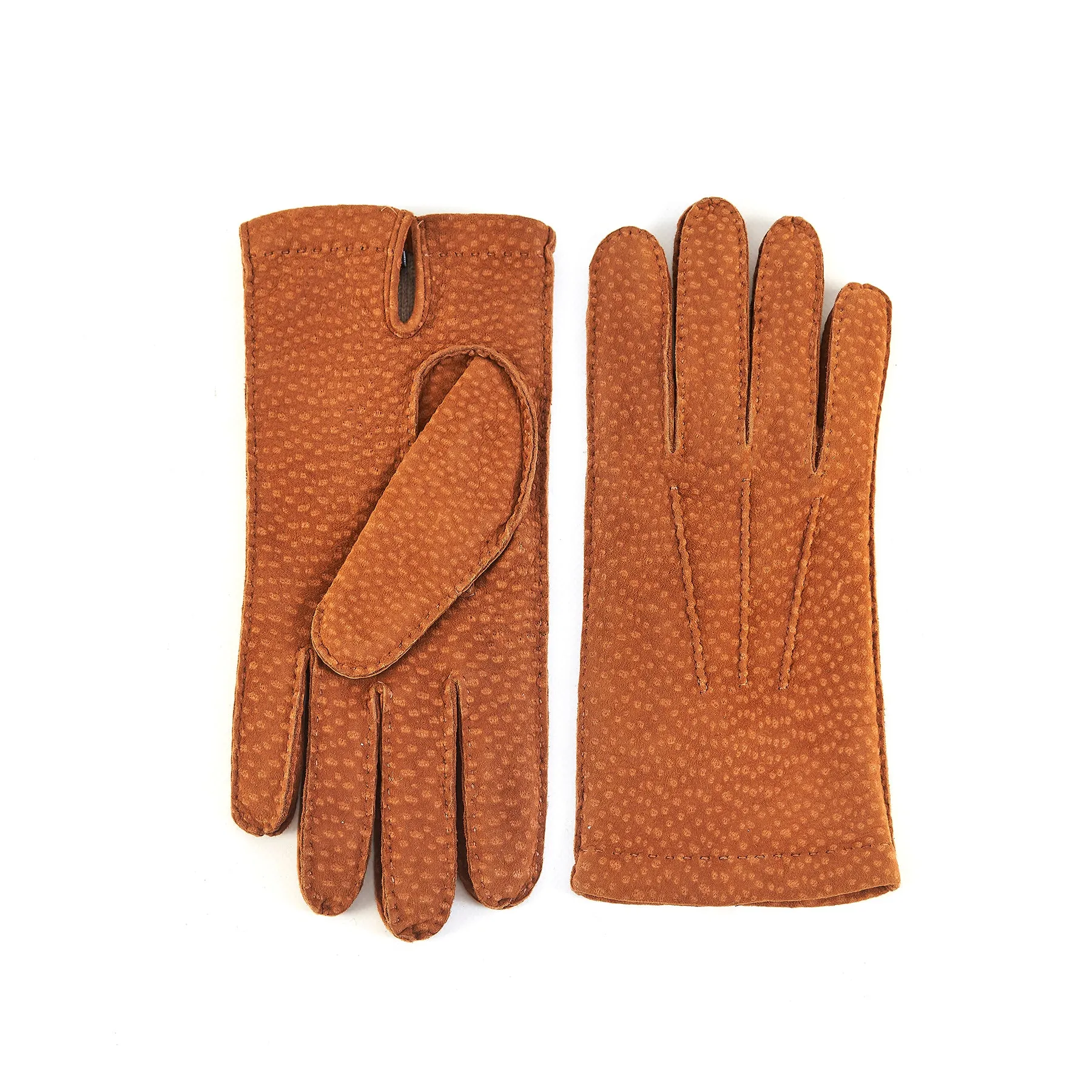 Men's hand-stitched tobacco carpincho gloves cashmere lined