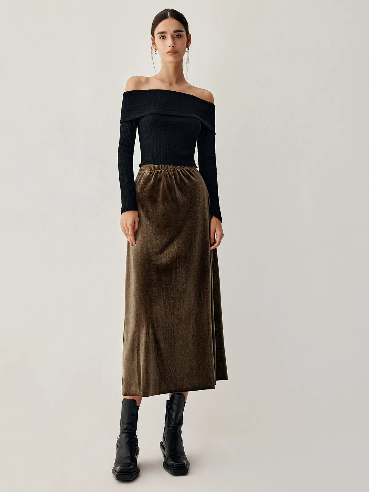 Mocha Velvet Graceful Maxi Skirt