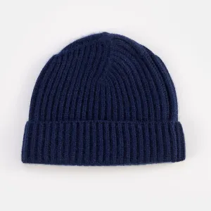 Navy Cashmere Swirl Rib Beanie Hat