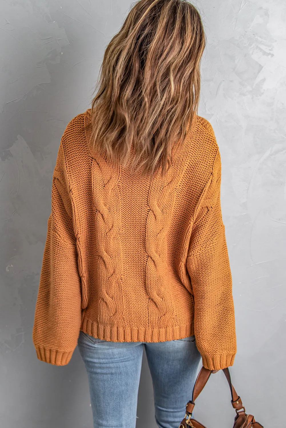 New Yellow Handmade Cable Knit Turtleneck Sweater