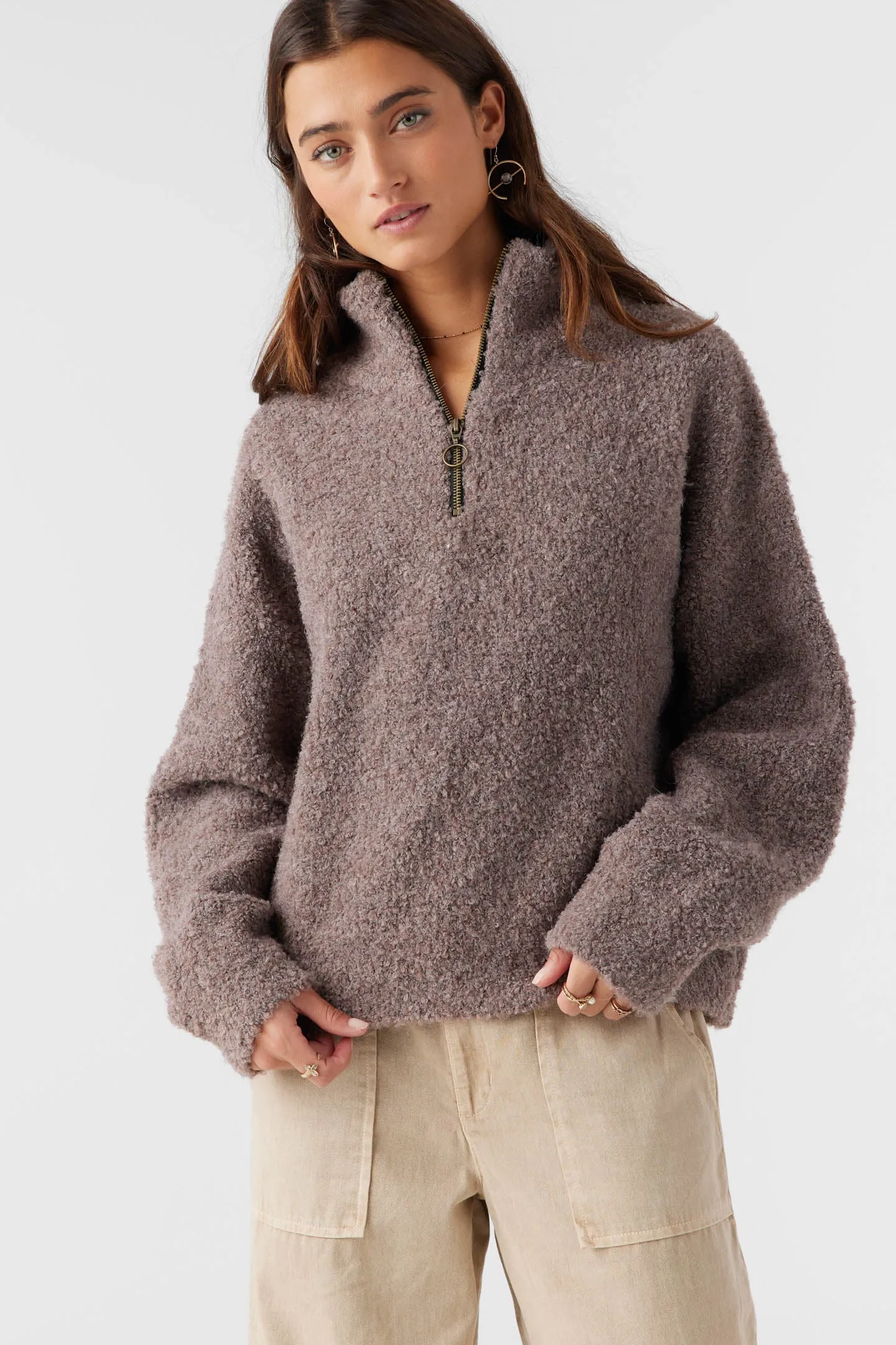 O'Neill GEORGIANA MOCKNECK HALF-ZIP SWEATER - DEEP TAUPE