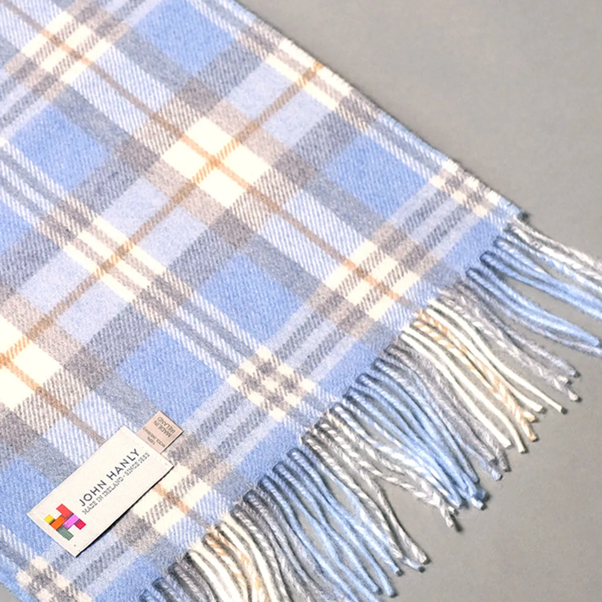 Pure merino wool scarf in baby blue check