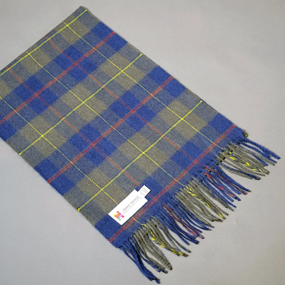 Pure merino wool scarf in khaki & blue check