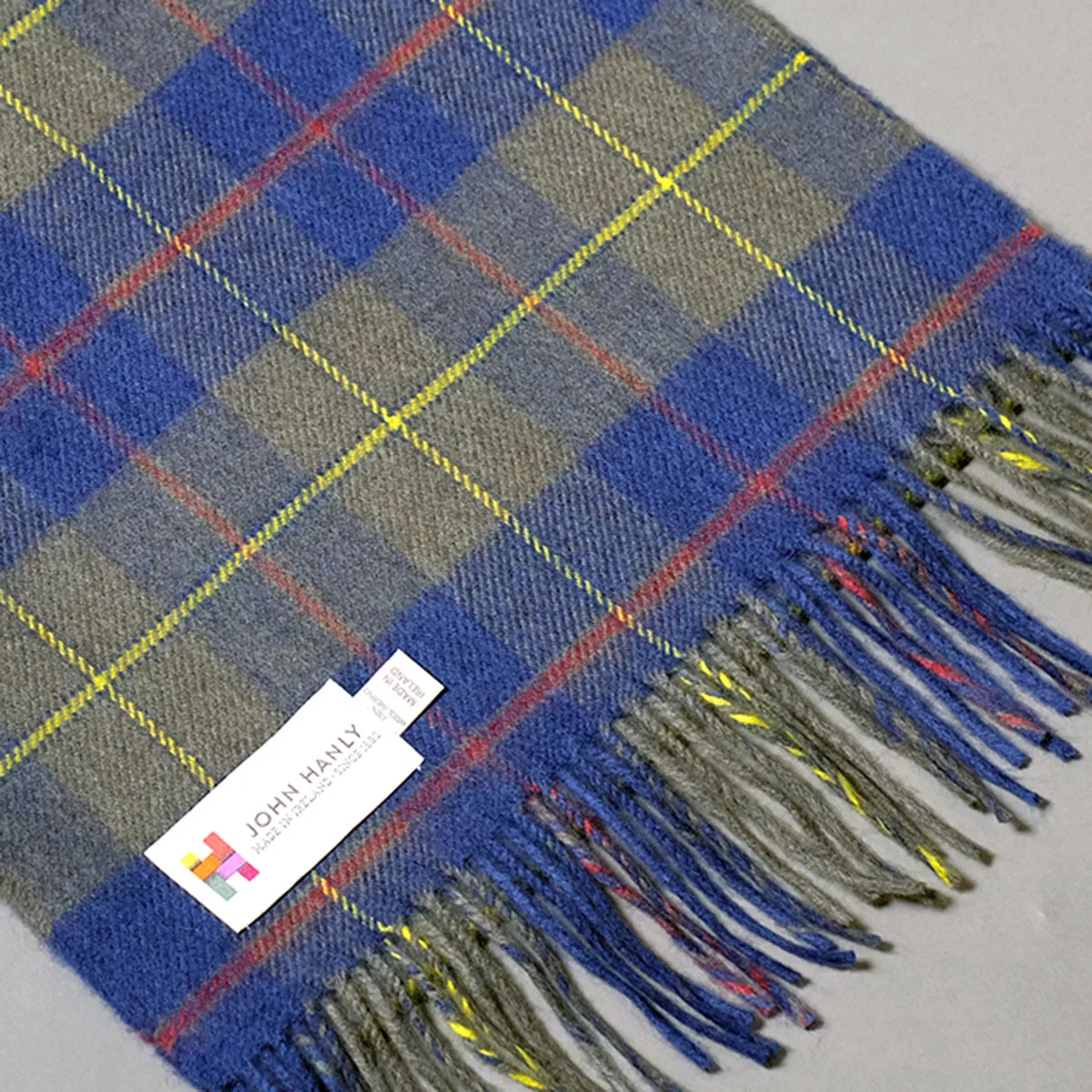 Pure merino wool scarf in khaki & blue check