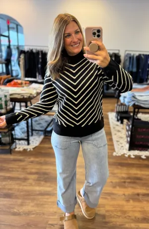 Renee - Diagonal Striped Mock Neck Sweater