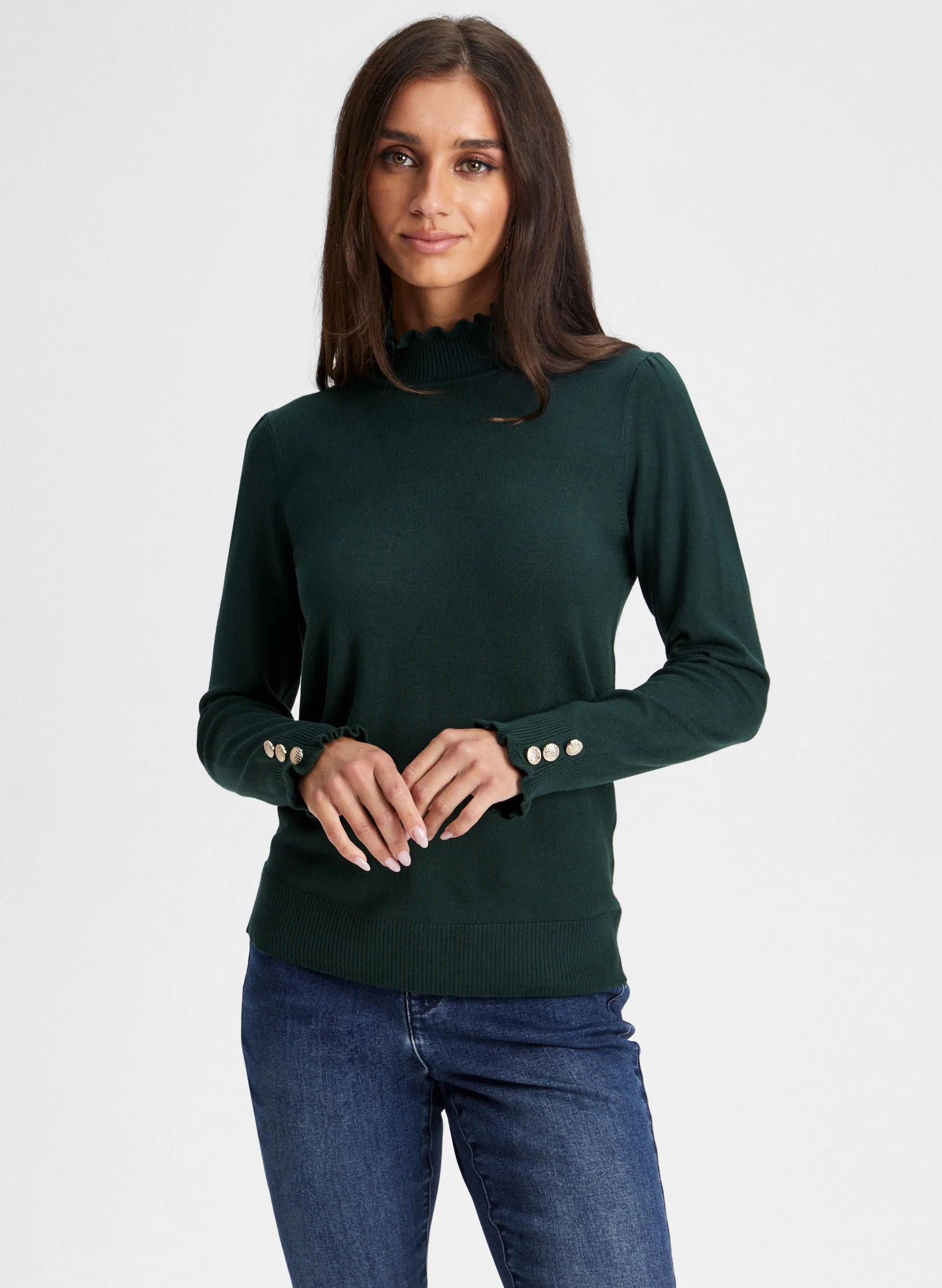 Ruffled Mock Neck Sweater