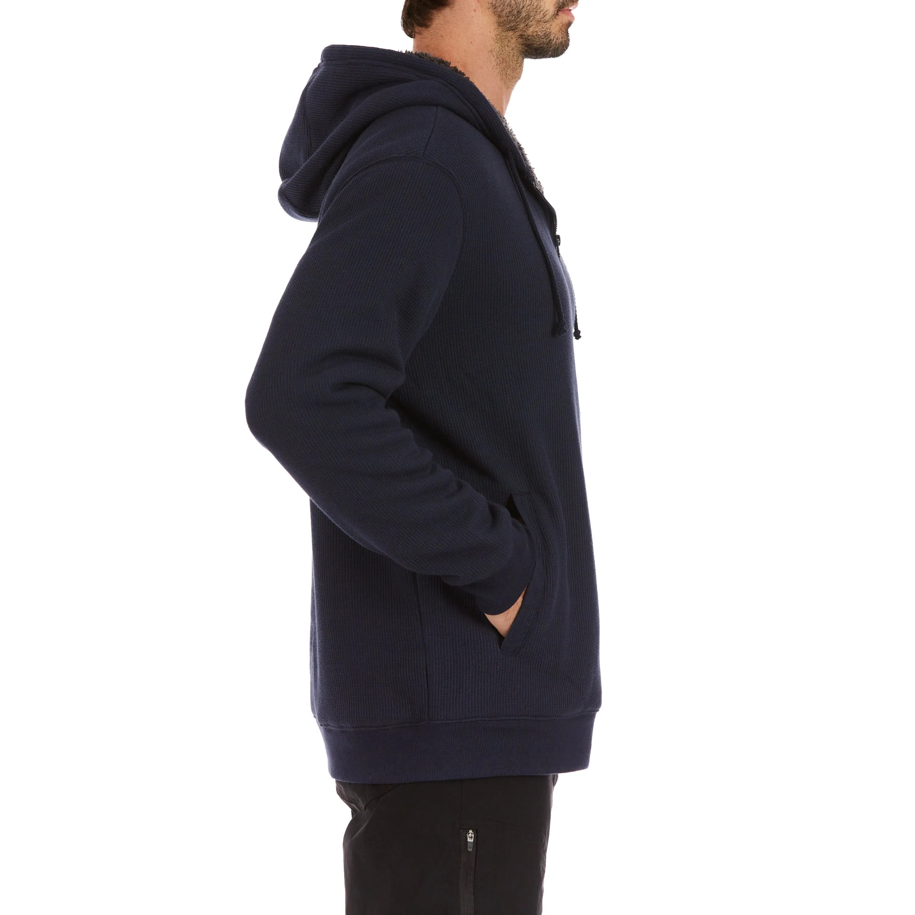 SHERPA-BONDED THERMAL KNIT HOODED JACKET