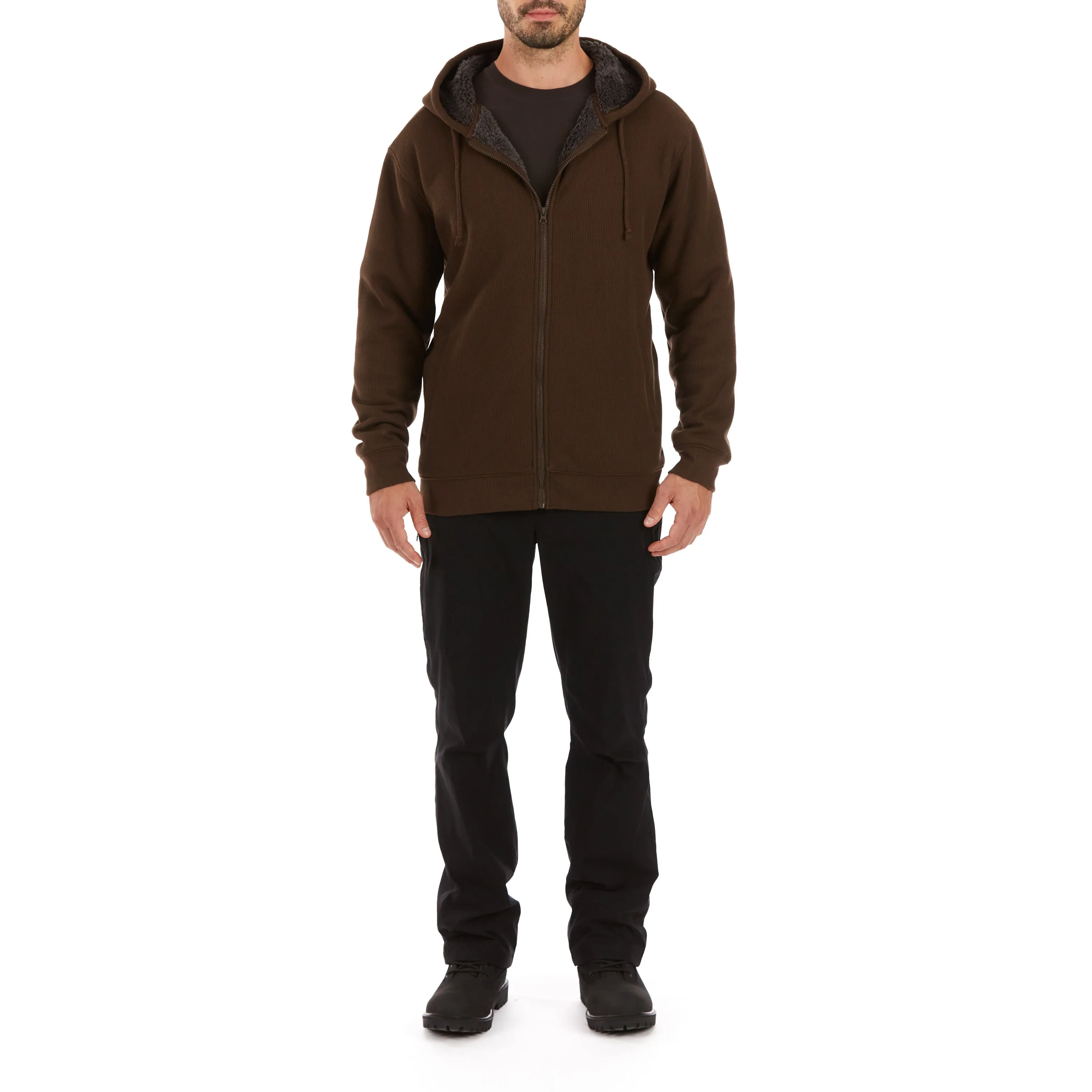 SHERPA-BONDED THERMAL KNIT HOODED JACKET