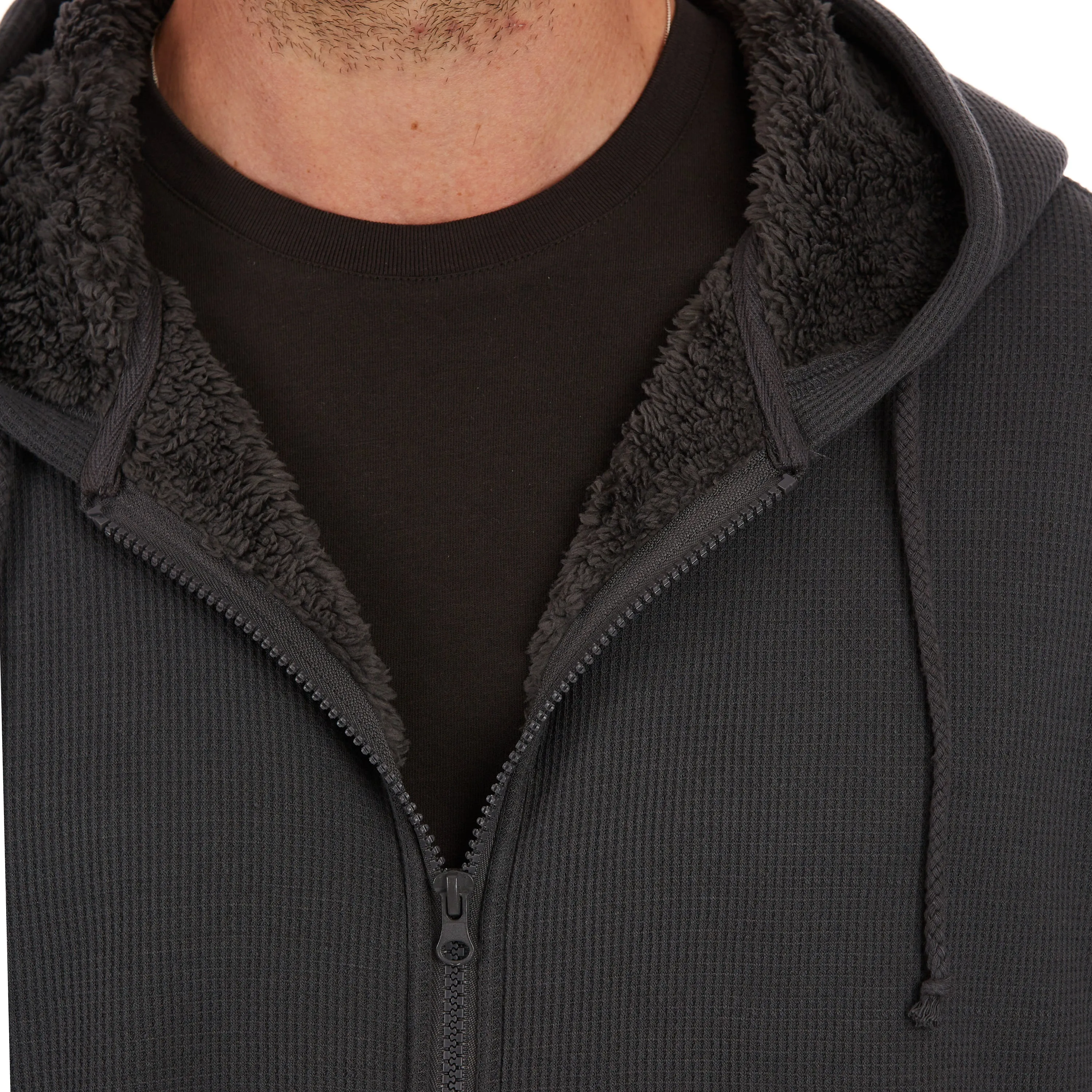 SHERPA-BONDED THERMAL KNIT HOODED JACKET