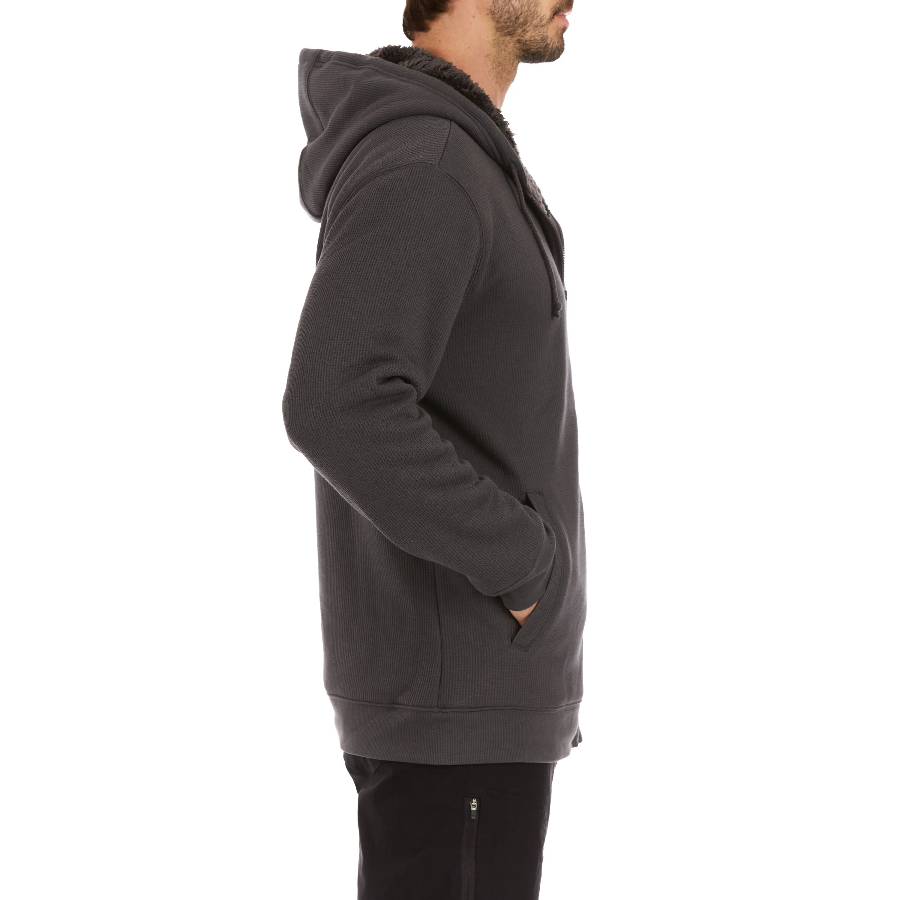 SHERPA-BONDED THERMAL KNIT HOODED JACKET