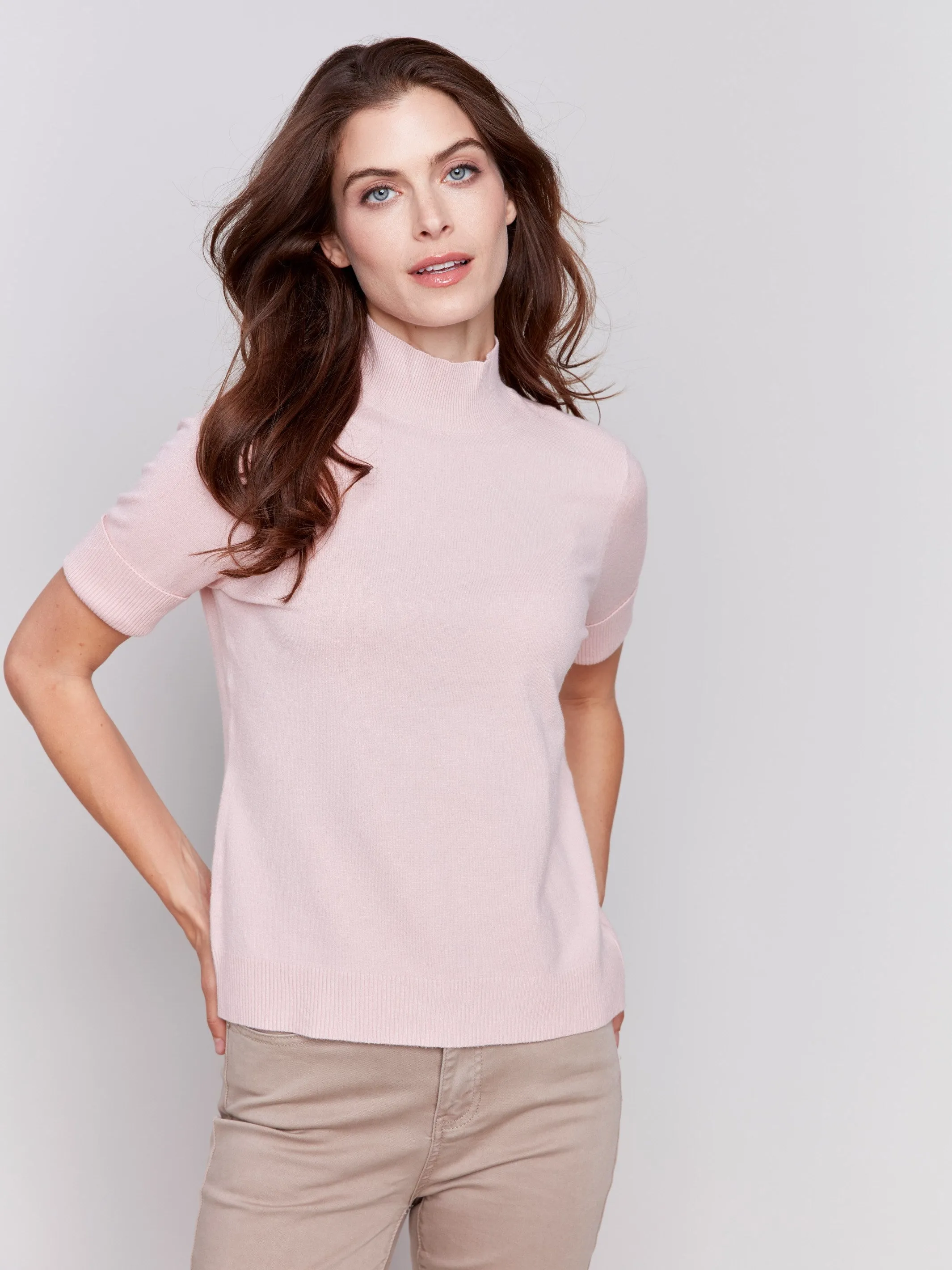 Short Sleeve Mock Neck Sweater - Quartz