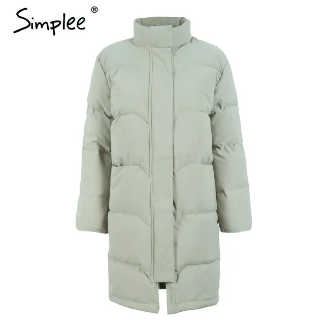 Simplee Cotton padded warm black parka Women jacket zipper pocket outerwear parkas 2017 Autumn winter casual overcoat female