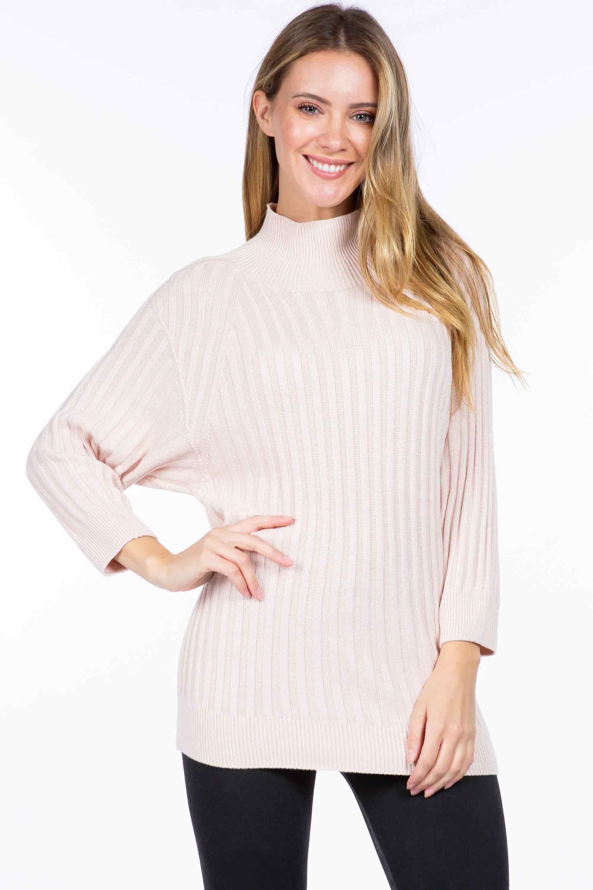 Sustainable Seamless Ribbed Mock-Neck Sweater