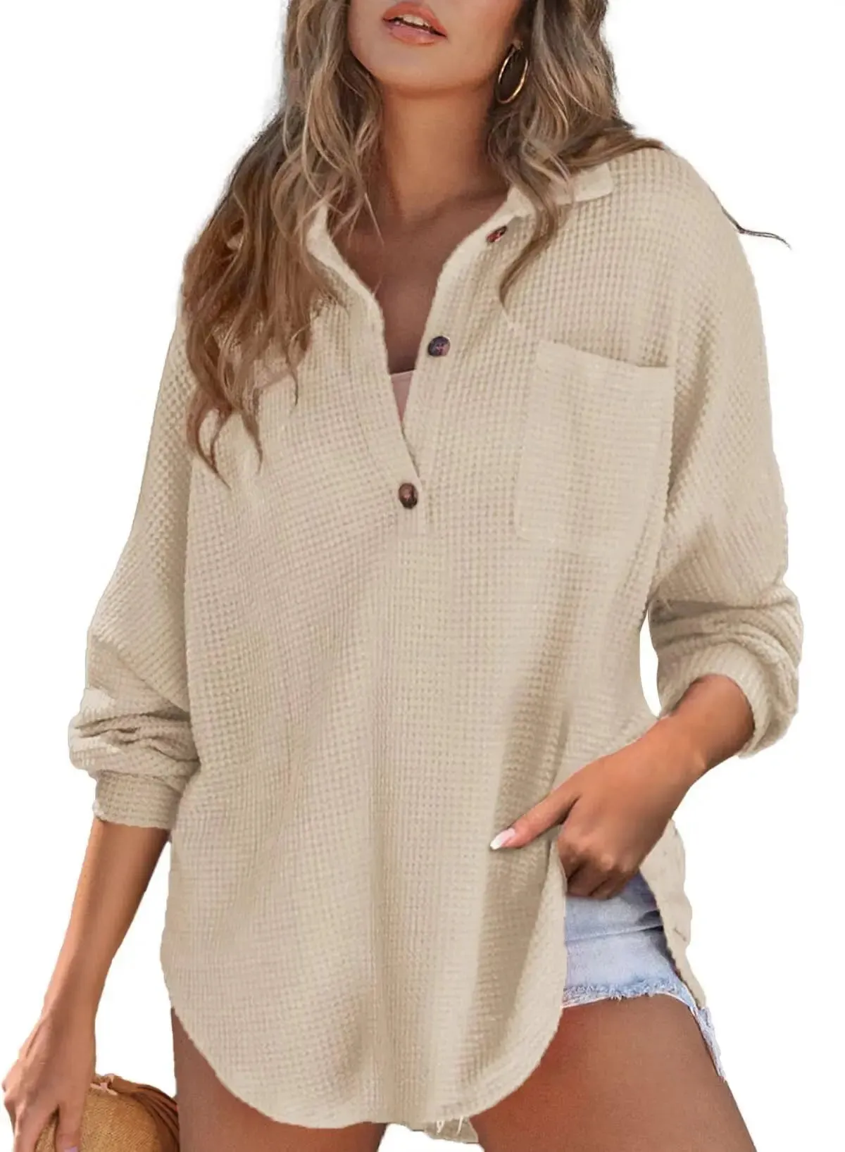 Textured Waffle Oversized Blouse